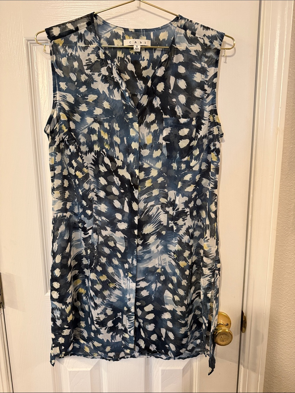 CAbi Sleeveless Abstract Spot Tunic — Blue, White, Black